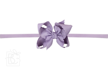 1/4" PANTYHOSE HEADBAND W/ SCALLOPED EDGE BOW-Paris Pink & Cowboy Blue Baby Boutique