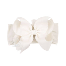 WIDE PANTYHOSE HEADBAND W/CLASSIC GROSGRAIN BOW-Paris Pink & Cowboy Blue Baby Boutique