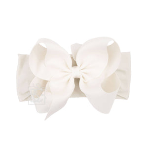 WIDE PANTYHOSE HEADBAND W/CLASSIC GROSGRAIN BOW-Paris Pink & Cowboy Blue Baby Boutique