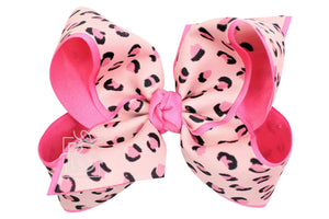 Beyond Creations, LLC - LAYERED LEOPARD BOW ON CLIP-Paris Pink & Cowboy Blue Baby Boutique