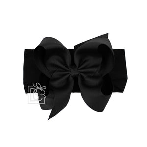 WIDE PANTYHOSE HEADBAND W/CLASSIC GROSGRAIN BOW-Paris Pink & Cowboy Blue Baby Boutique