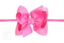 1/4" PANTYHOSE HEADBAND W/ SCALLOPED EDGE BOW-Paris Pink & Cowboy Blue Baby Boutique