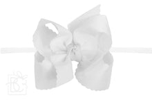 1/4" PANTYHOSE HEADBAND W/ SCALLOPED EDGE BOW-Paris Pink & Cowboy Blue Baby Boutique