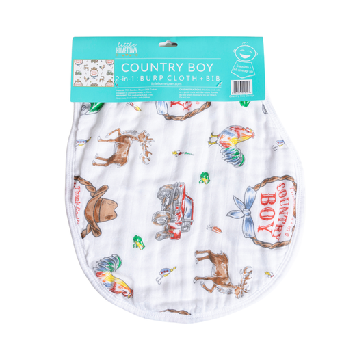 Country Boy 2 in 1 Burp Cloth and Bib Combo-Paris Pink & Cowboy Blue Baby Boutique
