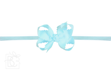 1/4" PANTYHOSE HEADBAND W/ SCALLOPED EDGE BOW-Paris Pink & Cowboy Blue Baby Boutique