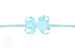 1/4" PANTYHOSE HEADBAND W/ SCALLOPED EDGE BOW-Paris Pink & Cowboy Blue Baby Boutique