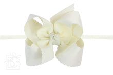 1/4" PANTYHOSE HEADBAND W/ SCALLOPED EDGE BOW-Paris Pink & Cowboy Blue Baby Boutique