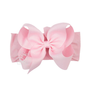 WIDE PANTYHOSE HEADBAND W/CLASSIC GROSGRAIN BOW-Paris Pink & Cowboy Blue Baby Boutique