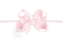 1/4" PANTYHOSE HEADBAND W/ SCALLOPED EDGE BOW-Paris Pink & Cowboy Blue Baby Boutique