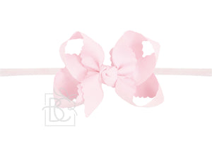 1/4" PANTYHOSE HEADBAND W/ SCALLOPED EDGE BOW-Paris Pink & Cowboy Blue Baby Boutique