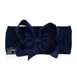 WIDE PANTYHOSE HEADBAND W/CLASSIC GROSGRAIN BOW-Paris Pink & Cowboy Blue Baby Boutique