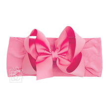 WIDE PANTYHOSE HEADBAND W/CLASSIC GROSGRAIN BOW-Paris Pink & Cowboy Blue Baby Boutique