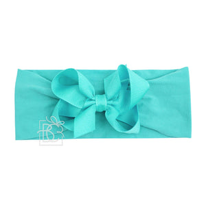 WIDE PANTYHOSE HEADBAND W/CLASSIC GROSGRAIN BOW-Paris Pink & Cowboy Blue Baby Boutique