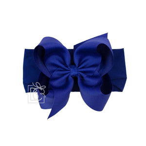 WIDE PANTYHOSE HEADBAND W/CLASSIC GROSGRAIN BOW-Paris Pink & Cowboy Blue Baby Boutique