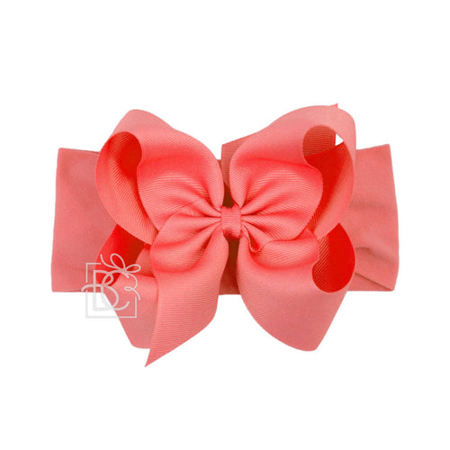 WIDE PANTYHOSE HEADBAND W/CLASSIC GROSGRAIN BOW-Paris Pink & Cowboy Blue Baby Boutique