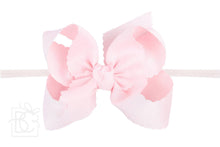 1/4" PANTYHOSE HEADBAND W/ SCALLOPED EDGE BOW-Paris Pink & Cowboy Blue Baby Boutique