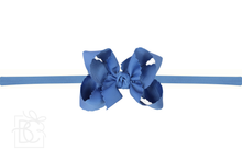 1/4" PANTYHOSE HEADBAND W/ SCALLOPED EDGE BOW-Paris Pink & Cowboy Blue Baby Boutique