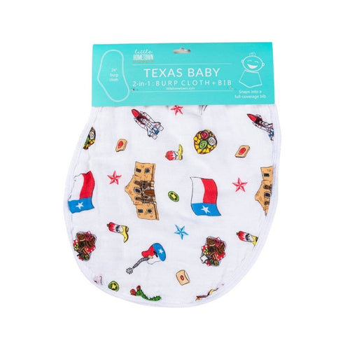 2-in-1 Burp Cloth and Bib: Texas Baby (Unisex)-Paris Pink & Cowboy Blue Baby Boutique