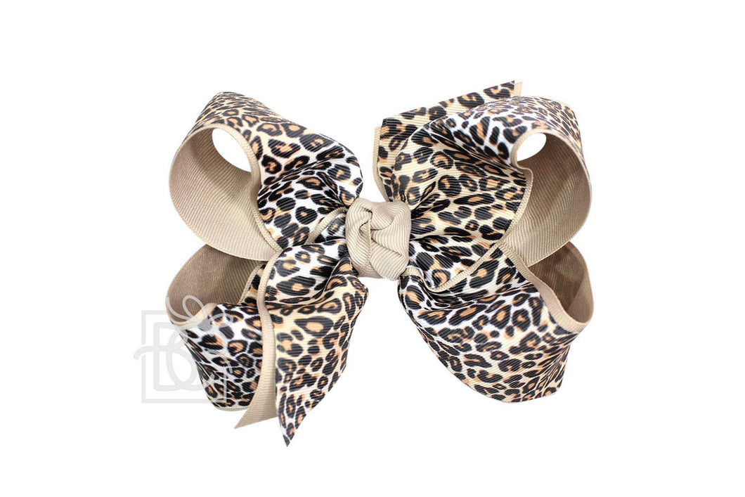 Beyond Creations, LLC - LAYERED LEOPARD BOW ON CLIP-Paris Pink & Cowboy Blue Baby Boutique