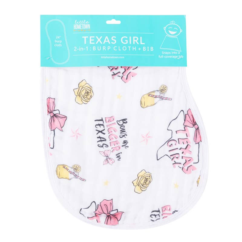 Texas Girl 2-in-1 Burp Cloth and Bib-Paris Pink & Cowboy Blue Baby Boutique