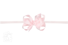 1/4" PANTYHOSE HEADBAND W/ SCALLOPED EDGE BOW-Paris Pink & Cowboy Blue Baby Boutique