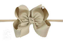 1/4" PANTYHOSE HEADBAND W/ SCALLOPED EDGE BOW-Paris Pink & Cowboy Blue Baby Boutique