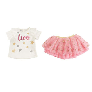 Two Birthday Skirt Set-Skirt Set-Paris Pink & Cowboy Blue Baby Boutique